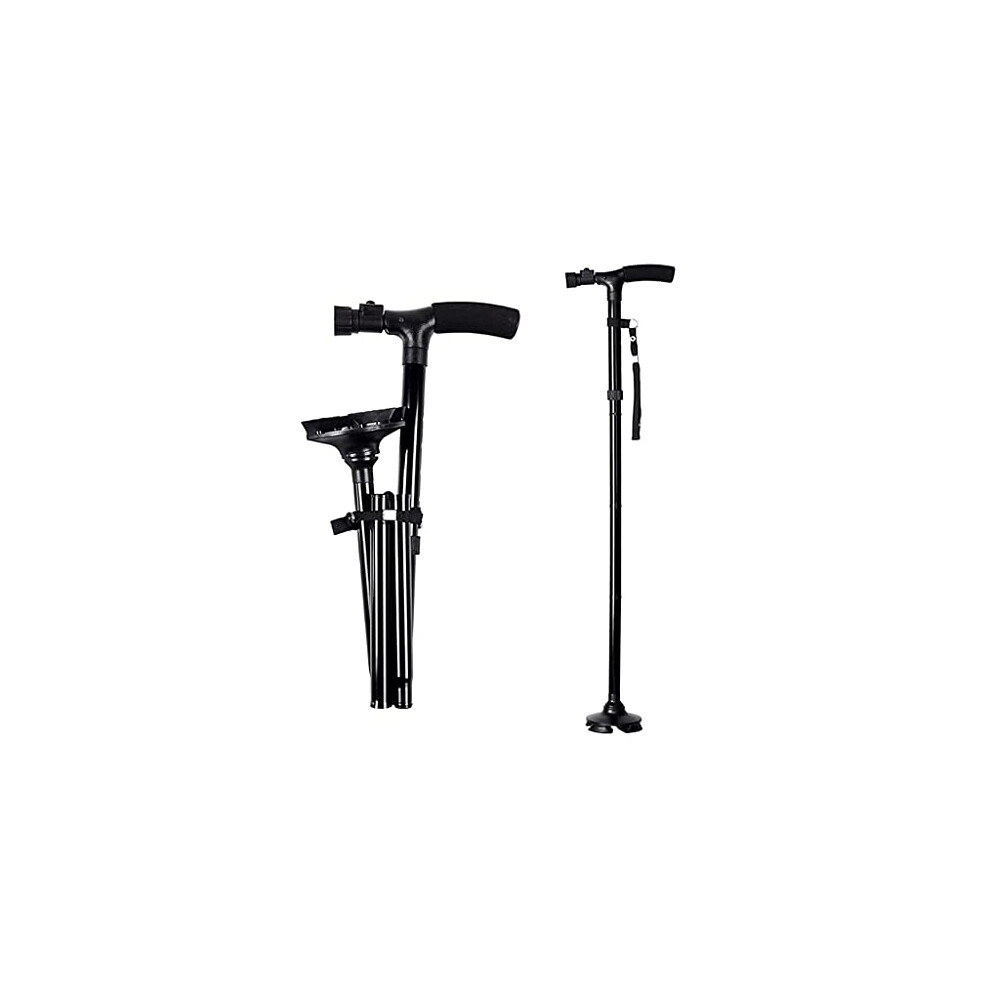 Light Folding Walking Cane With Led Adjustable Height, Quad Nonslip Base For Elderly Adults