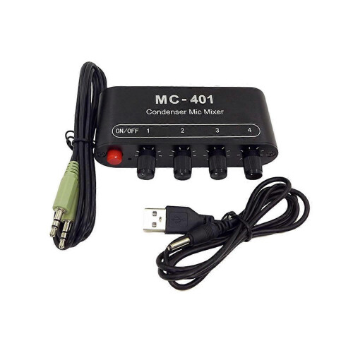 Audio Mixer 4-channel Microphone Amplifier with Independent Volume Control Black