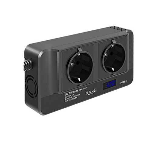 Inverter per auto 12V a 220V 200W spina EU display LCD 4 USB-C 2 prese 2