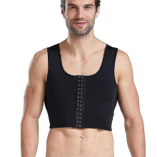 Herenshape Compressievest Zwart Maat L Drie rijen speldjes Naadloos Borst- en Taille-slimmer Ondersteuning