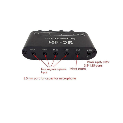 Audio Mixer 4-channel Microphone Amplifier with Independent Volume Control Black 1