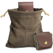 Wildsammeltasche Grün Wasserfest Klappbar Outdoor Camping Pilzsammlung Canvas Leder