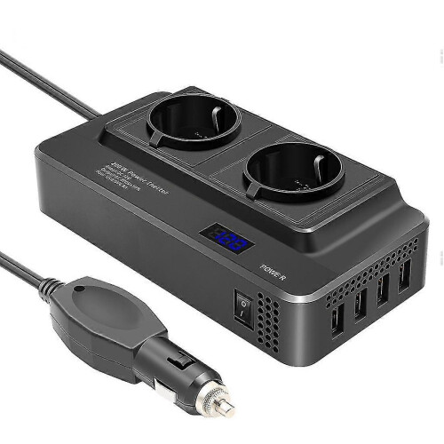 Inverter per auto 12V a 220V 200W spina EU display LCD 4 USB-C 2 prese 1