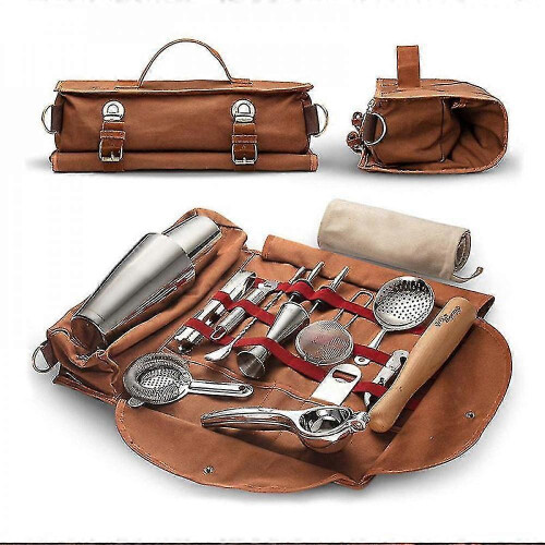 Bartender Travel Bag Canvas Material Portable Tool Storage Brown Single Bag 1
