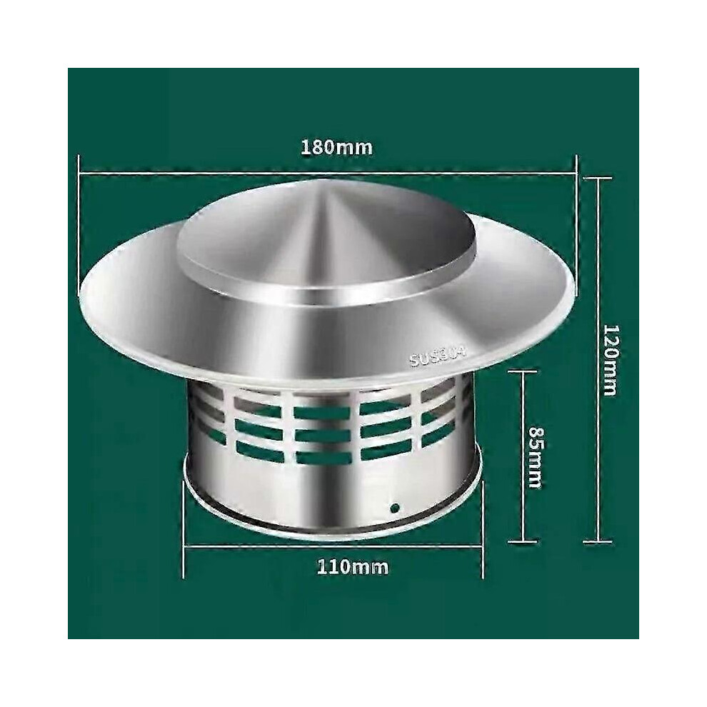 Stainless Steel Chimney Cap, 304 Material (110Mm), Rainproof Windproof Bird Nest Proof 6901508011175