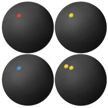 Squash-palloja, 4-pack (3 single dot -palloa ja 1 double dot -pallo), korkeasti joustavia kumipalloja harjoitukseen (musta)