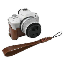 Półetui do aparatu Canon EOS R50/R100 z designem otwieranym na dole z skóry PU kolor brązowy