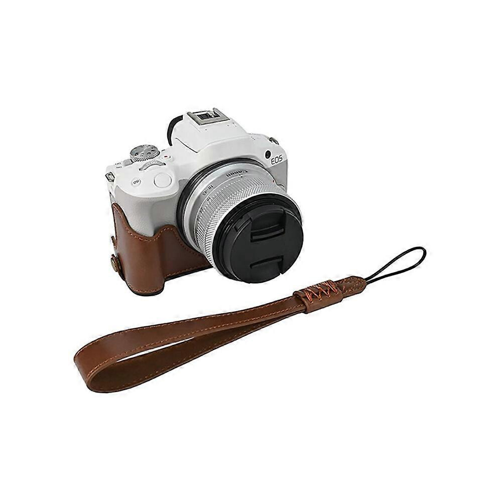 Camera Half Case For Canon Eos R50/R100 With Pu Leather Bottom Opening Design Brown 6901508018204