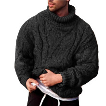 Knitted Jumper Men's Chunky Knit Cable Knit Pullover Crew Neck Black M Autumn Winter Casual Work