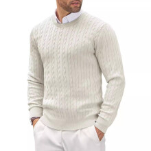 Men's Crew Neck Cable Knit Sweater Lightweight Long Sleeve Size M Model Wh1