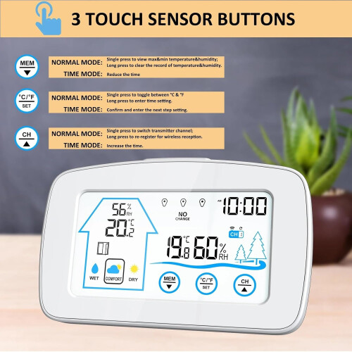 Weather Thermometer Digital Weather Station Backlight Touch Screen Temperature Humidity Meter Clock 1
