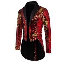Glitter Suit Men's Regular Fit Sequin Blazer Medieval Jacket Red Size S Long Sleeve Gold Accent Festive Coat
