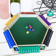 Jeu compact pour 6 joueurs "Shut The Box" avec plateau en bois et 12 dés multicolores