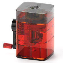 Hand Crank Pencil Sharpener with Red Transparent Body, Large Scrap Box, Automatic Pencil Feed Top for Students
