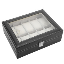 Tragbares Uhrenaufbewahrungscase aus PU-Leder mit 10 Fächern, Schwarz, 25x20x7cm