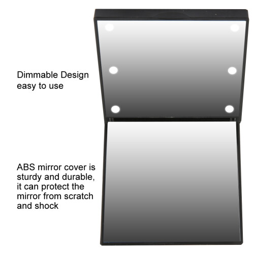 6LED Portable Folding Makeup Mirror, Black, 7x7x1cm