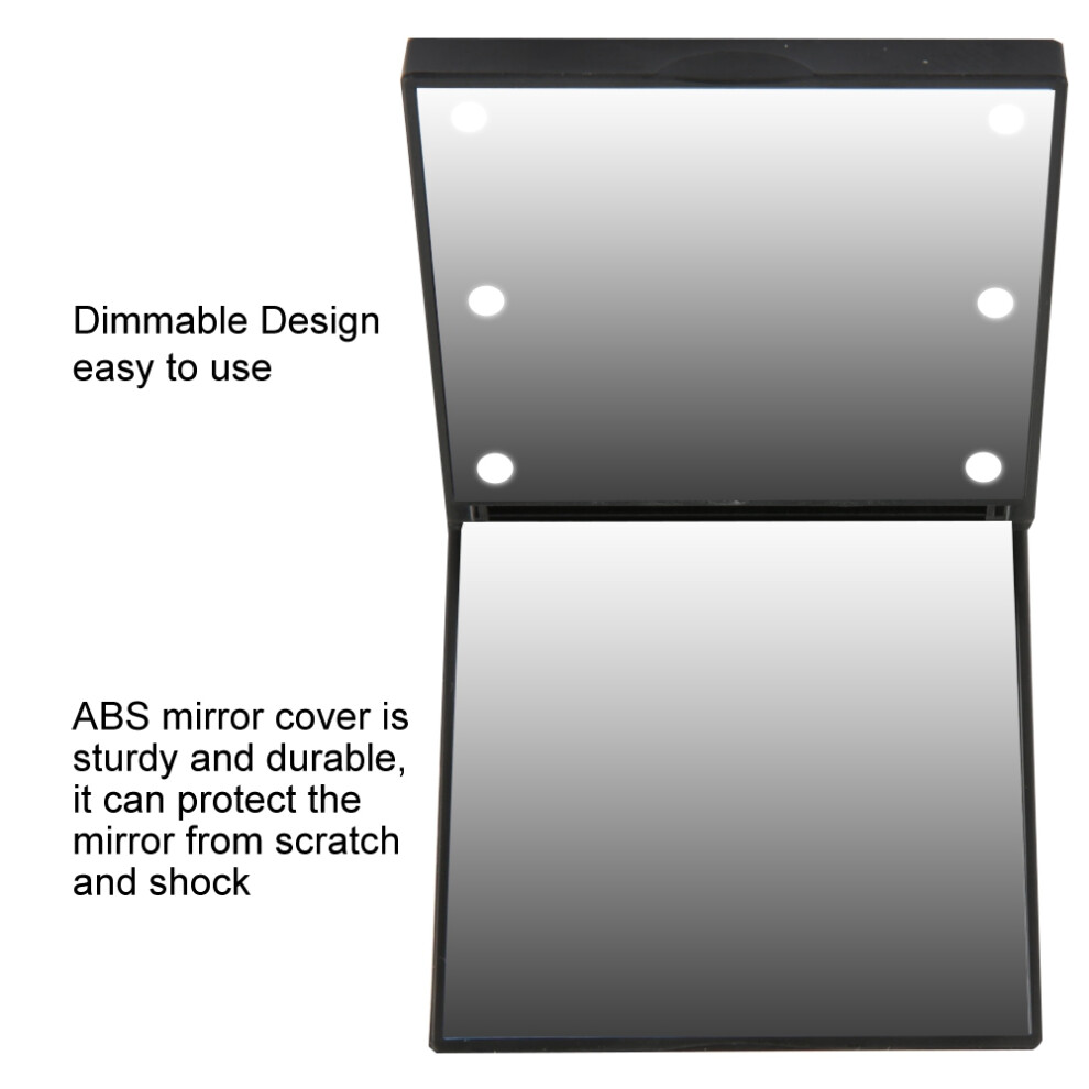 Black 6Led Portable Folding Makeup Mirror, 7X7x1cm