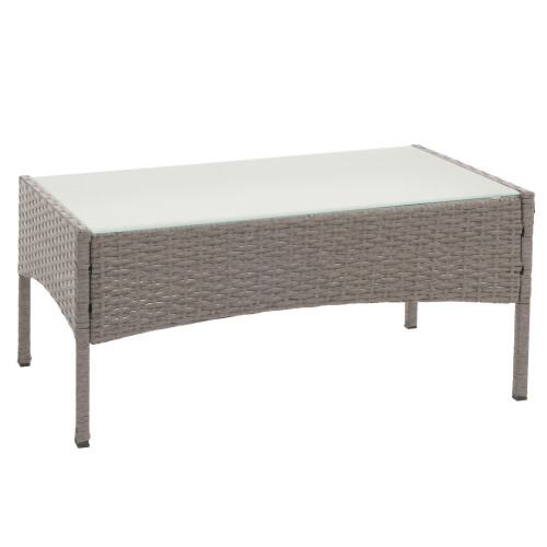 Poly-Rattan Gartentisch Hamar, Beistelltisch Tisch mit Glasplatte