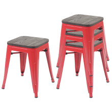 4er-Set Hocker MCW-A73 inkl. Holz-Sitzfläche, Metallhocker Sitzhocker, Metall Industriedesign stapelbar