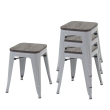 4er-Set Hocker MCW-A73 inkl. Holz-Sitzfläche, Metallhocker Sitzhocker, Metall Industriedesign stapelbar