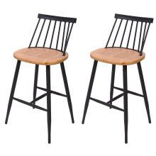 2er-Set Barhocker MCW-G69, Tresenhocker Barstuhl, Massivholz Retro Design Metall Fußablage Gastronomie