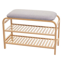 Schuhregal MCW-F72, Sitzbank Polsterbank Schuhablage Schuhschrank, Ablagefach Bambus 50x70x30cm