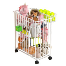 Storage Unit Iron Toy Storage Organizer With Universal Wheels Large Hollow Toy Basket 40*20.5*44cm White