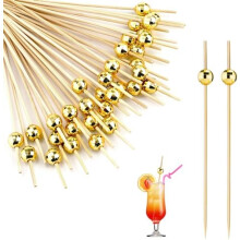 (Gold)100Pcs Disco Ball Decorative Toothpicks, Wooden Cocktail Picks Disco Party Decorations for Birthday Wedding Party Accessories
