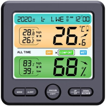 Digital Thermometer Hygrometer Indoor Weather Station Large LCD Temp Humidity Monitor with Alarm Clock Black DC5V Powered