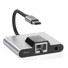 TypeC To Ethernet LAN Network Adapter USBC Docking Station, 3.5mm Audio, PD Fast Charging, Laptop And Phone Compatible
