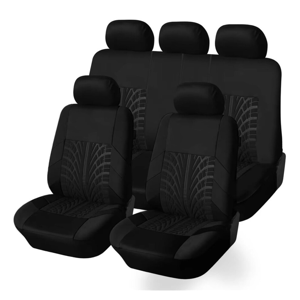 Waterproof Embroidery Car Seat Covers Set Full Set Universal Fit Allseason Protectors Black 9094768596418