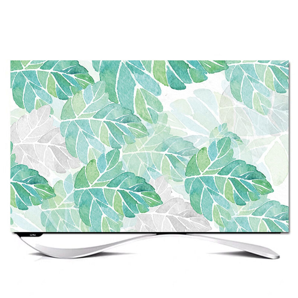 75 Inch Tv Dust Cover With Leaf Print, Elastic Fit Screen Protector, Breathable Fabric Green 9199774319225