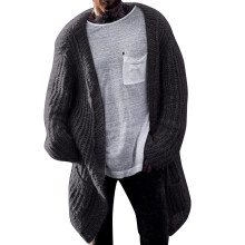 Knitted Coat Men's Cardigan Oversize Long Sleeve Jumper Black Size M Autumn Winter Outerwear