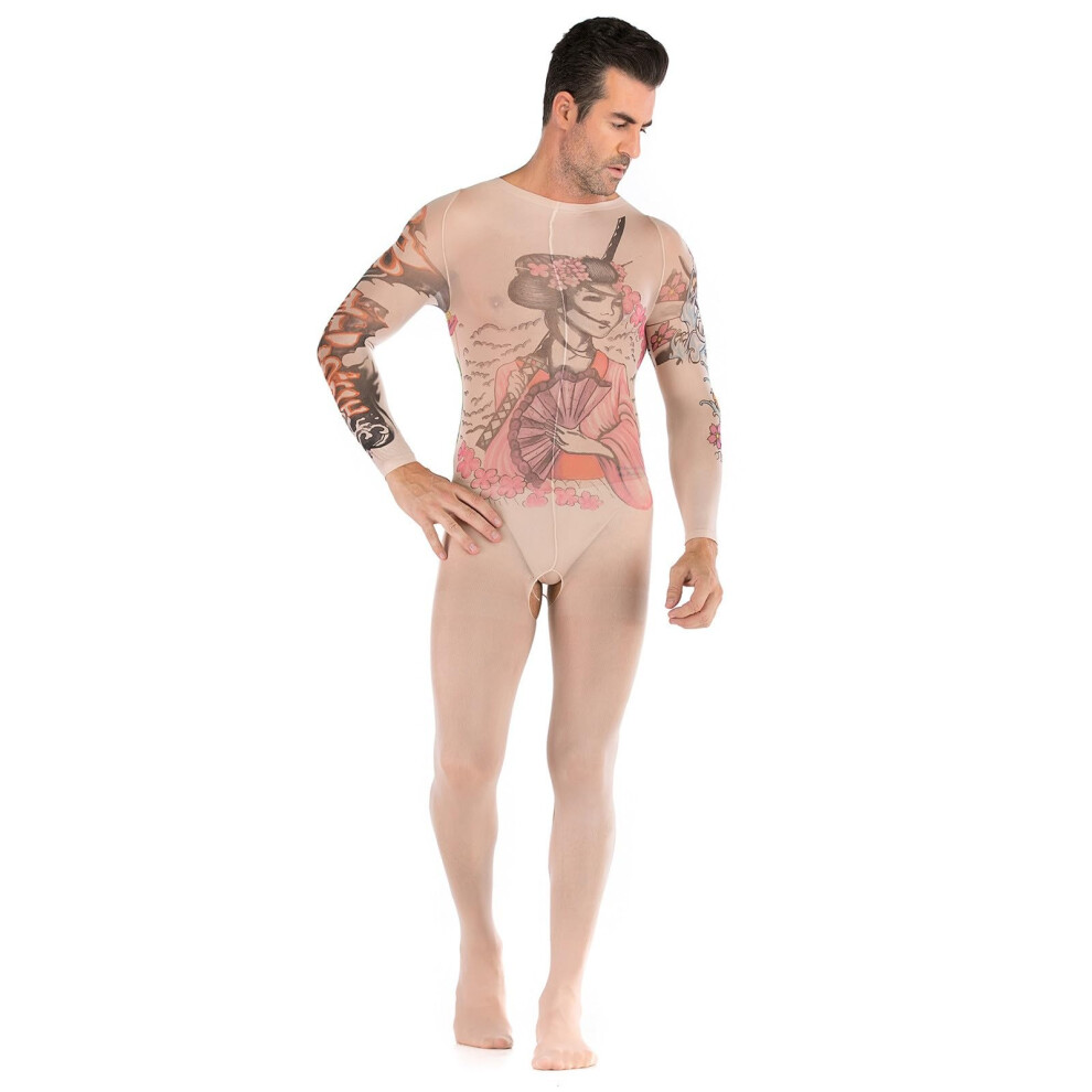 Men's Tights Large Size Bodystocking Open Garter Belt Hollow Jumpsuit Fishnet Mesh Stockings Lingerie Catsuit