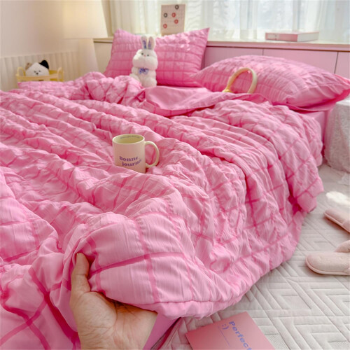 Solid Color Plaid Reversible Bed Throws Quilted Bedspreads Rose Red 200x230 Lightweight Patchwork Quilt Single/King 2