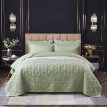 Vintage Patchwork Bedspread Set Cotton Reversible Quilted 2 Pillowcases Green 240x250 cm For Double Super King