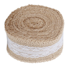 Panglică de pânză de sac din iută naturală, dantelă albă, pachet de panglici în vrac, aranjamente florale, consumabile, folie rustică de