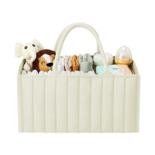 Portable Baby Diaper Caddy Organizer Beige For Nursery Diaper Wipes Storage Bag