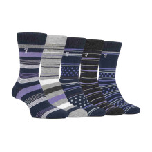 (39-45, Marineblau / Lila) Farah - Farah - 5er Pack Herren Bambus Socken | Uni Socken Bunt Gestreift