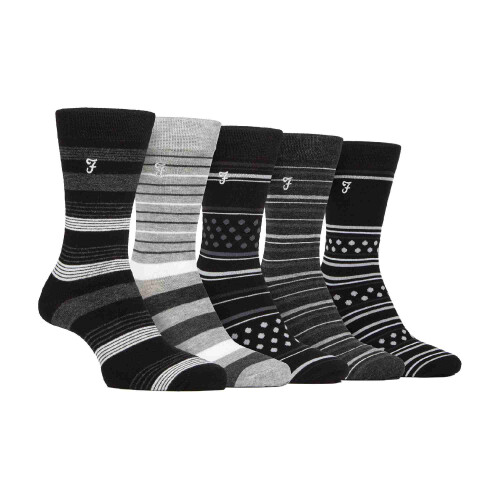 Farah (6-11, Charcoal / Black) Farah - 5 Pack Mens Bamboo Bright Striped Patterned Socks