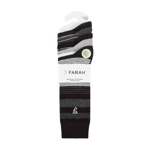 Farah (6-11, Charcoal / Black) Farah - 5 Pack Mens Bamboo Bright Striped Patterned Socks 1