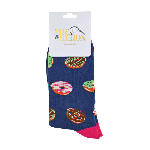 (6-11, Donuts (Navy)) Mr Heron - 1 Pack Mens Novelty Patterned Bamboo Socks 1