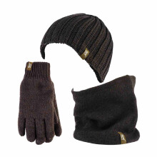 (L/XL, Khakigrün) Heat Holders - Heat Holders - Thermo Zopfmuster Mütze Halswärmer und Handschuhe Set für Herren