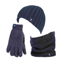 (L/XL, Marine) Heat Holders - Heat Holders - Thermo Zopfmuster Mütze Halswärmer und Handschuhe Set für Herren
