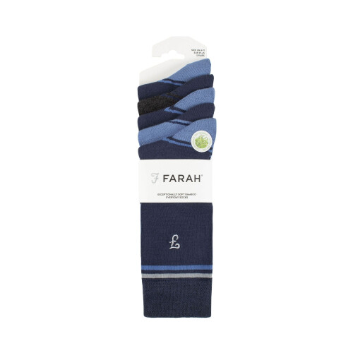 Farah (6-11, Navy / Blue) Farah - 5 Pack Mens Bamboo Bright Striped Patterned Socks 1