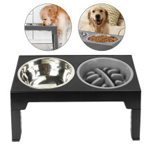 Double bol surélevé réglable pour animaux de compagnie, bol-Noir