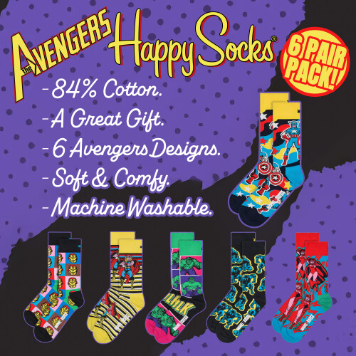 Happy Socks - 6 Pack Avengers Socks Bundle Novelty Socks | Gift Idea 2
