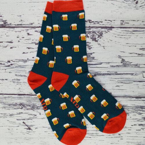 (6-11, Beer (Teal)) Mr Heron - 1 Pack Mens Novelty Patterned Bamboo Socks 2