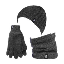 (L/XL, Grau) Heat Holders - Heat Holders - Thermo Zopfmuster Mütze Halswärmer und Handschuhe Set für Herren