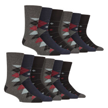 (06-Nov, Argyles) Gentle Grip - Gentle Grip - 12 Paar Herren Baumwollsocken | Gemusterte Socken ohne Gummidruck